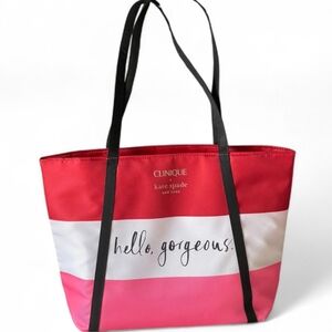 Clinique x Kate Spade Pink Stripe 'Hello, Gorgeous' Tote Bag And Makeup Bag Set